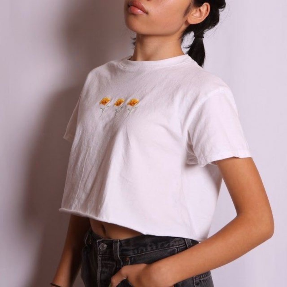 White Brandy Melville crop top with flowers